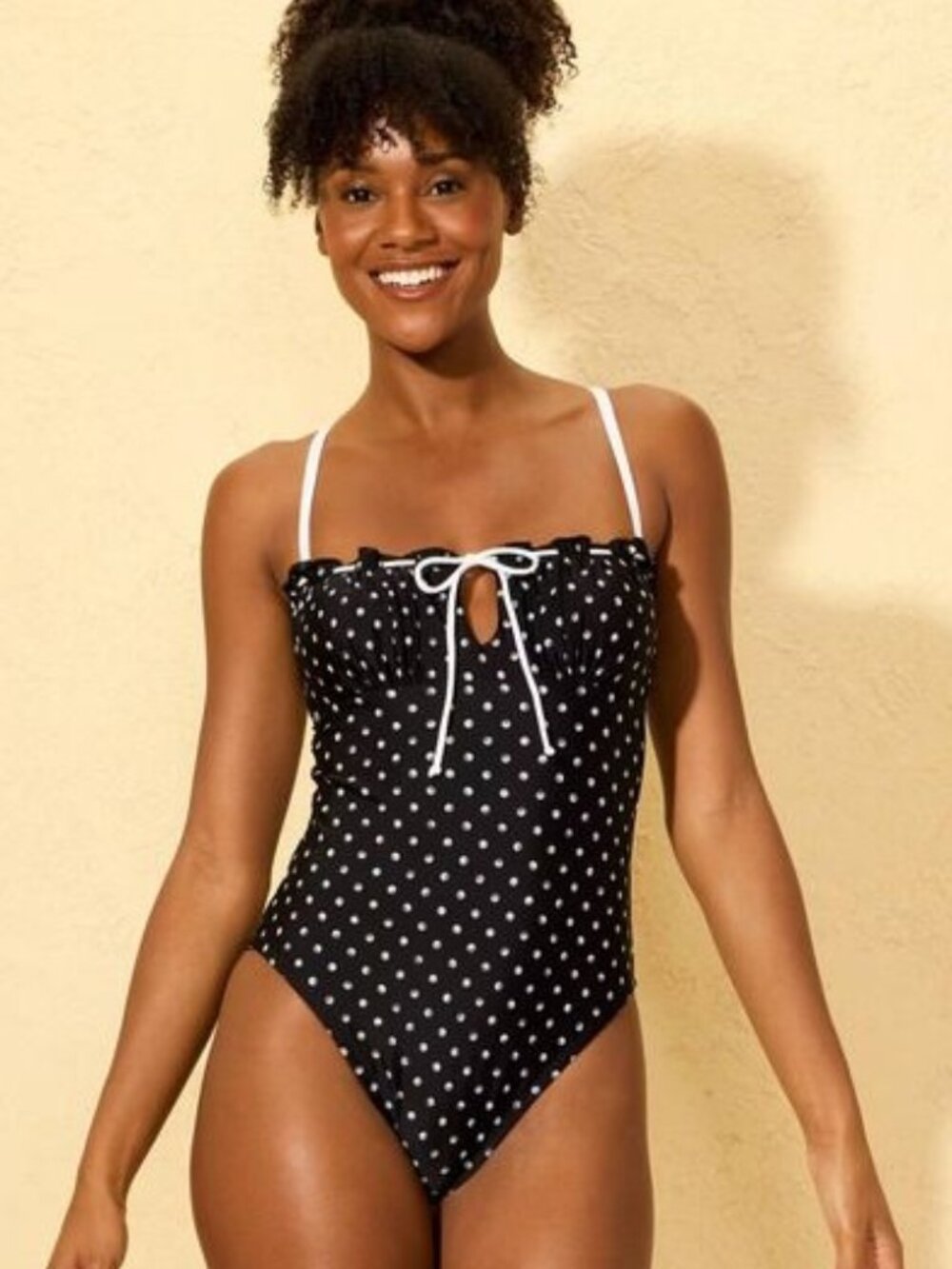 NEW Shade & Shore Polka Dots Tunneled Lace High Leg Medium Coverage Swimsuit